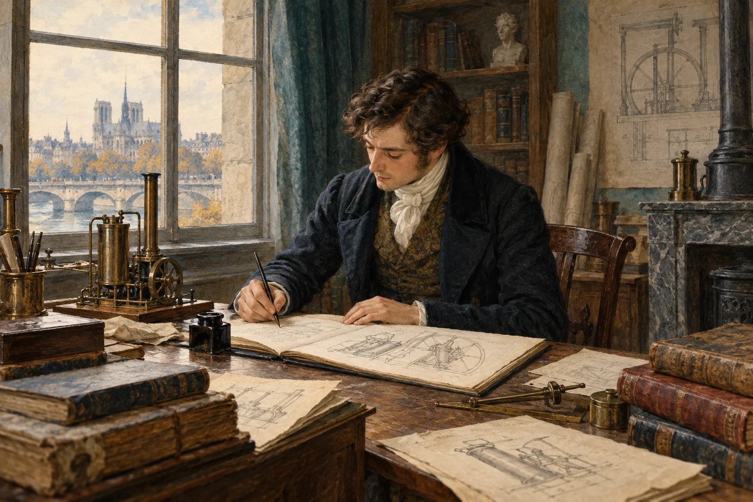 Париж, 1824 год: работа над книгой о тепловых машинах